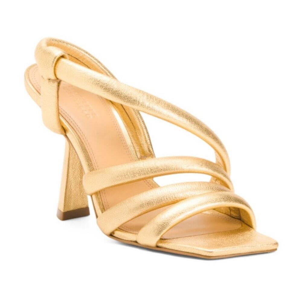$425 Mercedes Castillo Women's Gold Aline Strappy Sandal Shoes Size EU 37 7